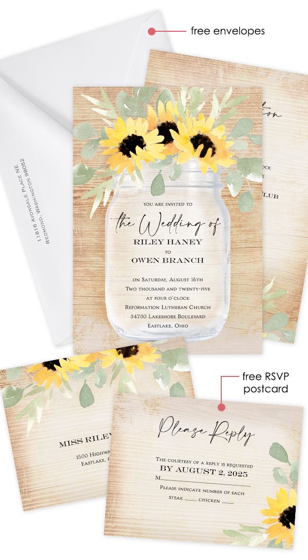 Pretty Sunflowers Invitation with Free RSVP Card 